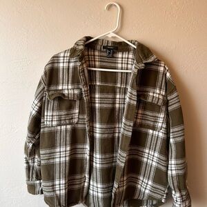 Forever 21 Olive and Cream Plaid Shirt